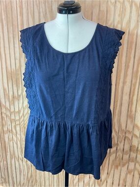 J. Crew Navy Lace-Trim Sleeveless Peplum Tank